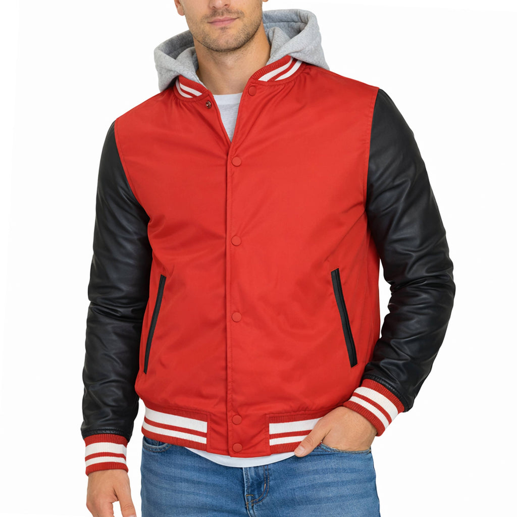 Men's Hooded Varsity Jacket with Detachable Hood