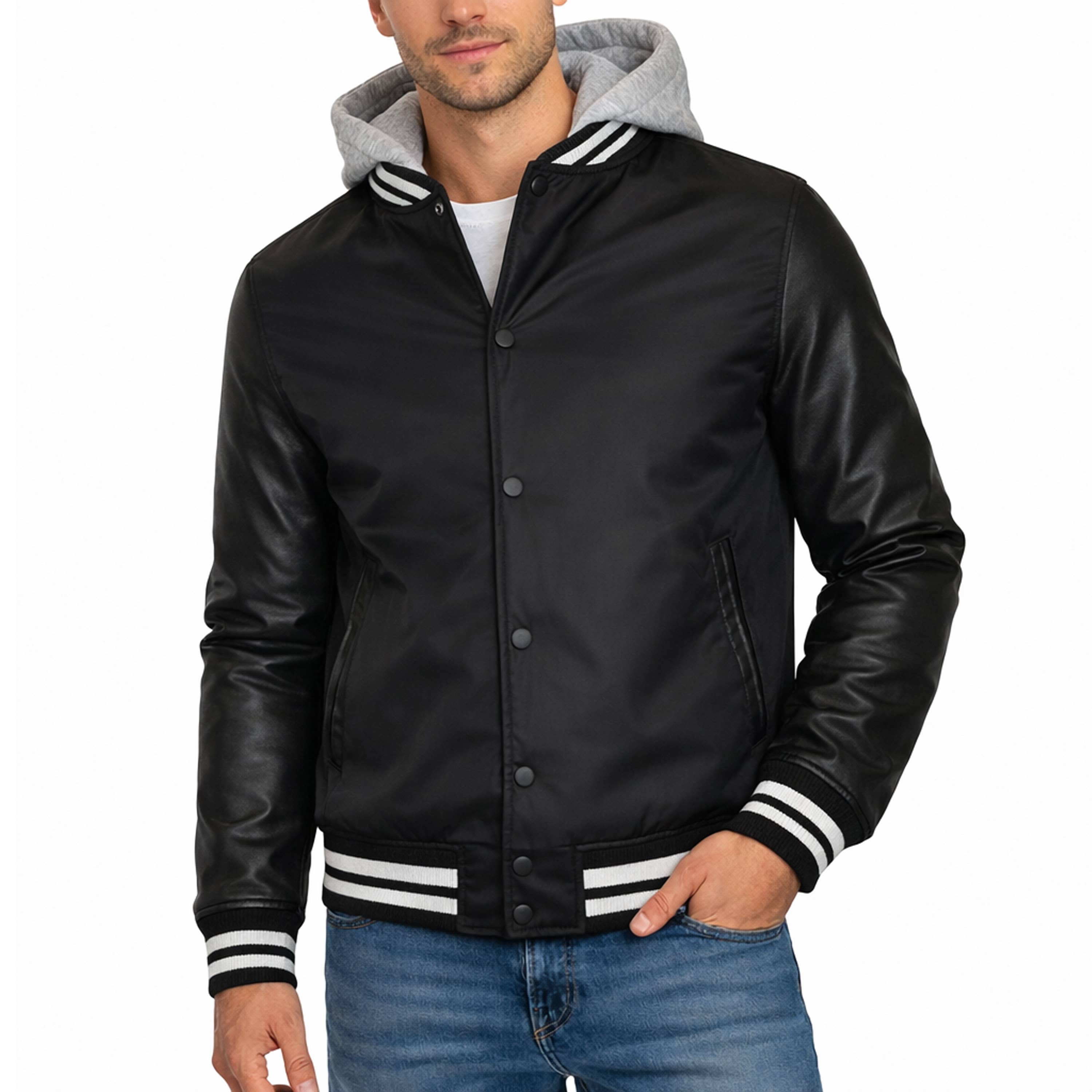Men's Hooded Varsity Jacket with Detachable Hood