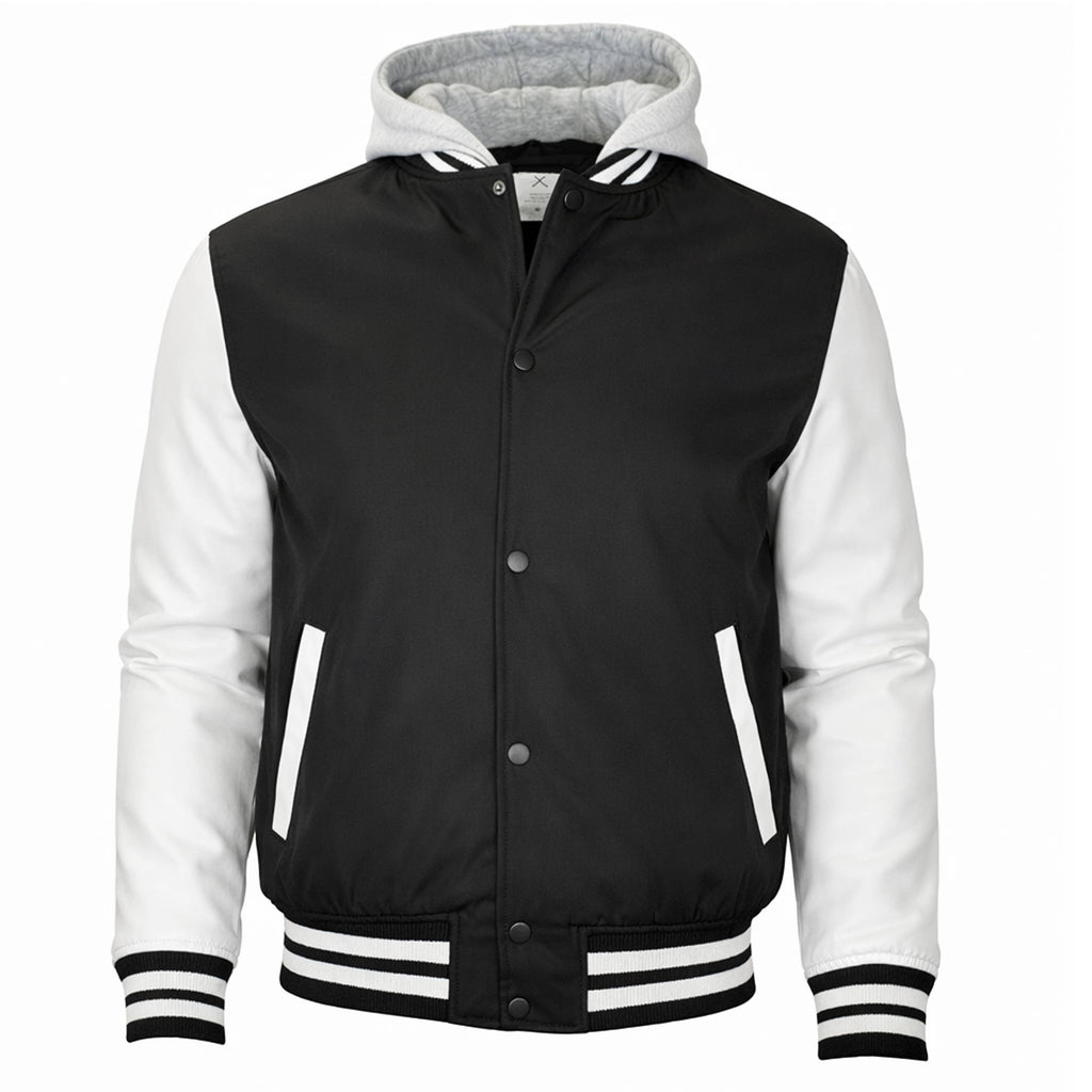 Men's Hooded Varsity Jacket with Detachable Hood