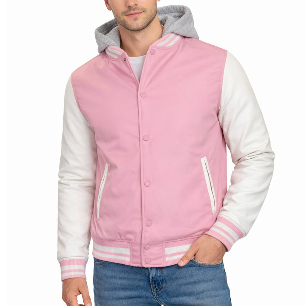 Men's Hooded Varsity Jacket with Detachable Hood