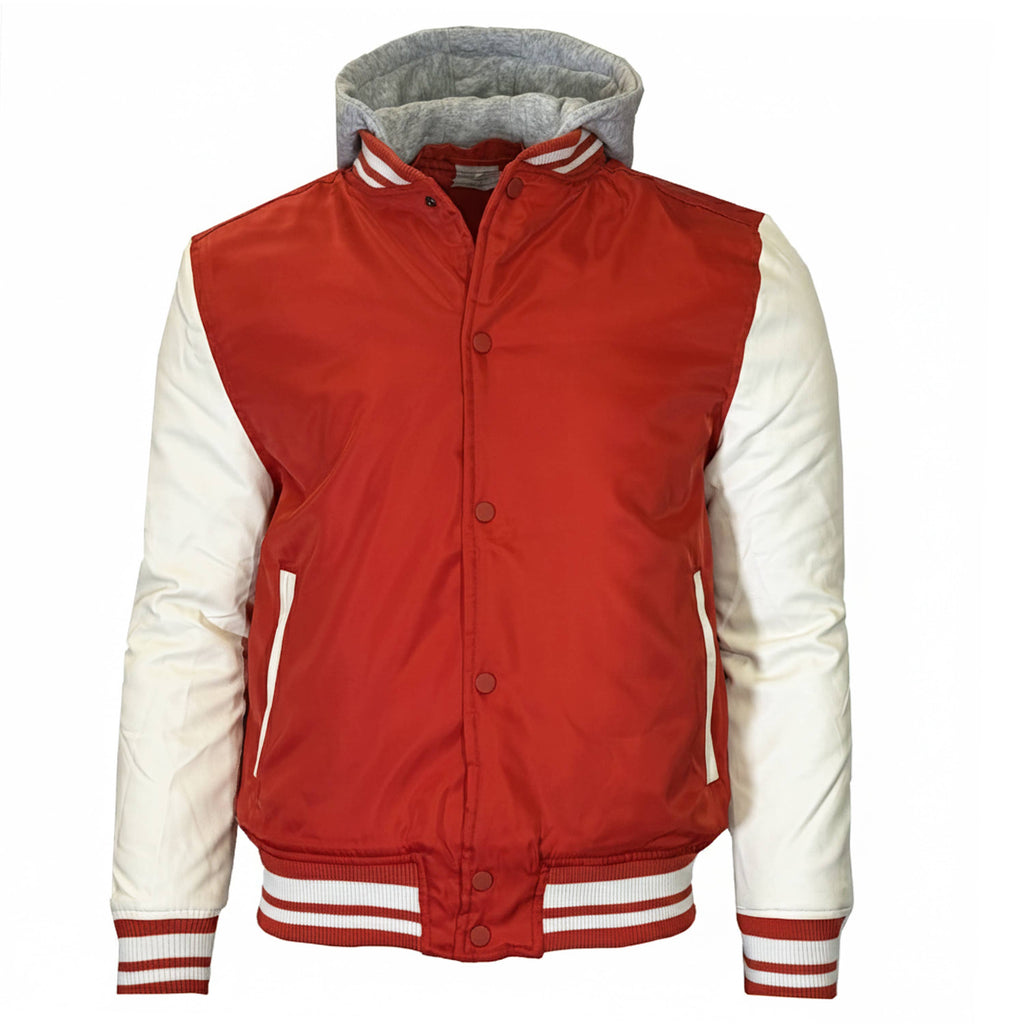 Men's Hooded Varsity Jacket with Detachable Hood