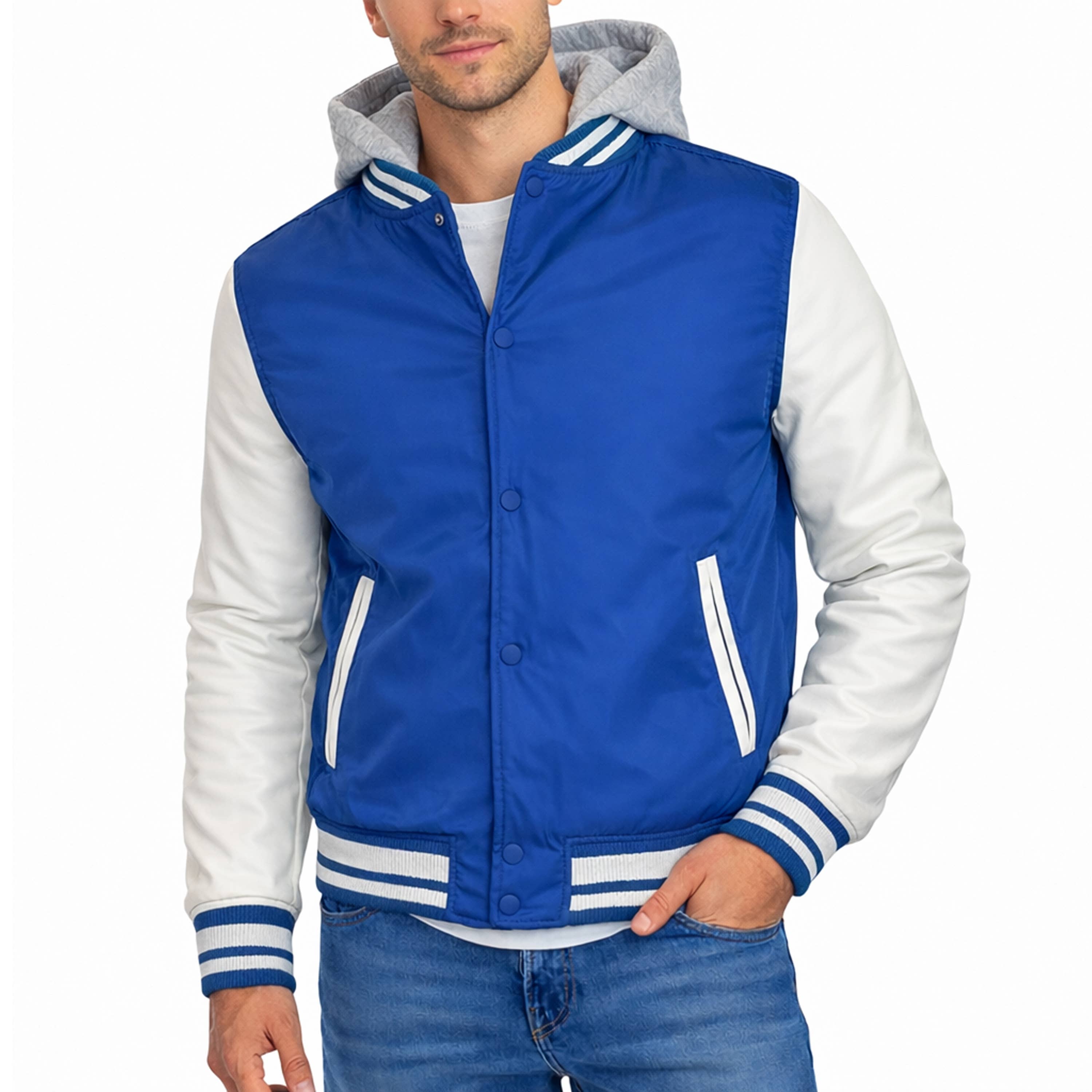 Men's Hooded Varsity Jacket with Detachable Hood